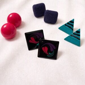 Colorful Geometric Earring Collection - 4 Pairs